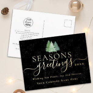 Corporate Xmas Greetings Company Logo Script Gold Foil Holiday Postcard