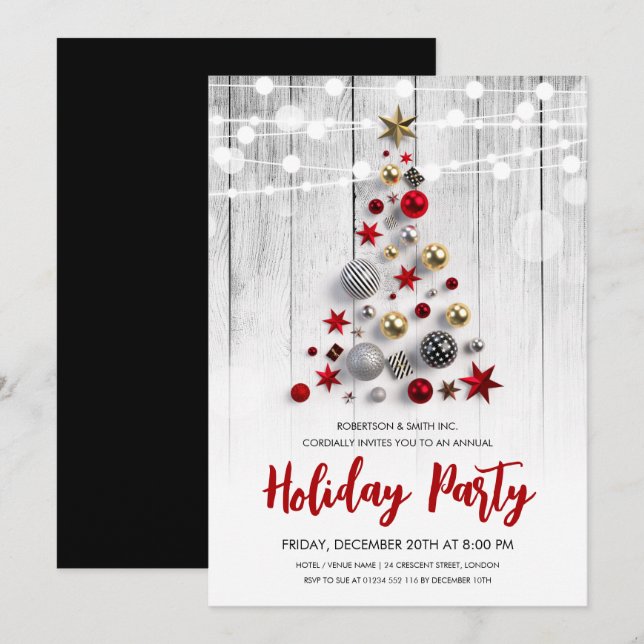 Corporate Xmas Tree Holiday String Lights Invitation (Front/Back)