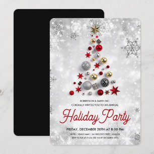 Corporate Xmas Tree Holiday Winter Wonder Silver Invitation