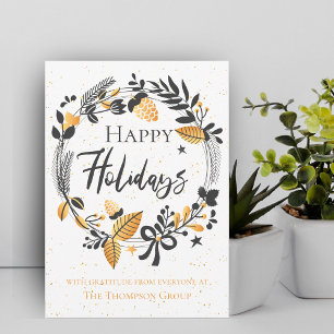 Corporate   Yellow Black Wreath   Happy Holidays Card