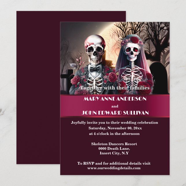 Corpse bride groom burgundy rose gothic wedding invitation (Front/Back)