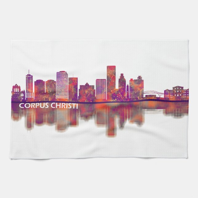 Corpus Christi Texas Skyline Tea Towel (Horizontal)