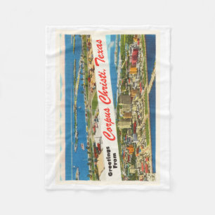 Corpus Christi Texas TX Vintage Travel Souvenir Fleece Blanket