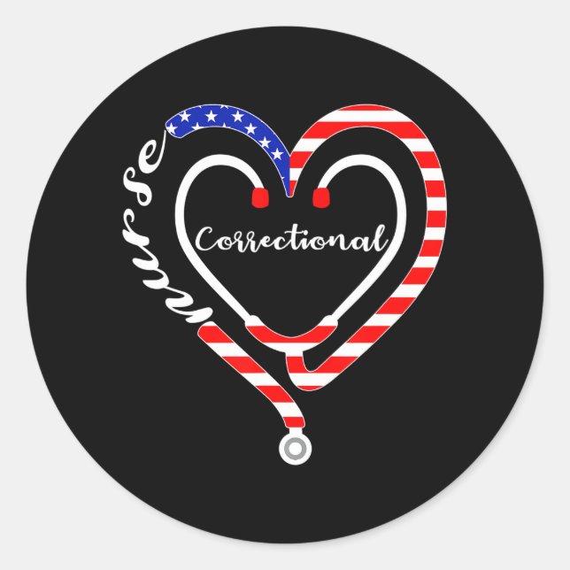 Correctional Nurse USA American flag Stethoscope Classic Round Sticker (Front)