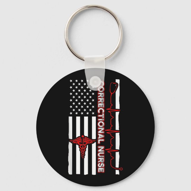 Correctional Nurse USA Flag Nursing RN Key Ring (Front)