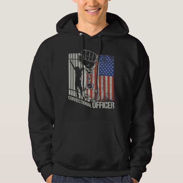Correctional Officer American Flag Thin Silver Lin Hoodie (Front)