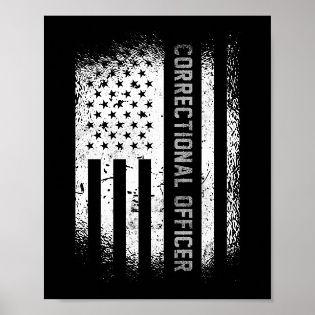 Correctional Officer American Flag Thin Silver Poster (Front)