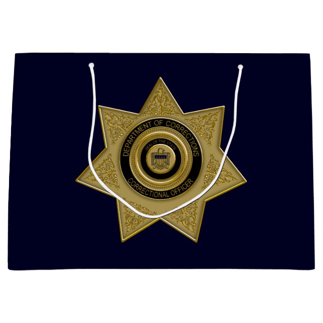 Correctional Officer Badge Gold-Blu-Large Gift Bag (Front)