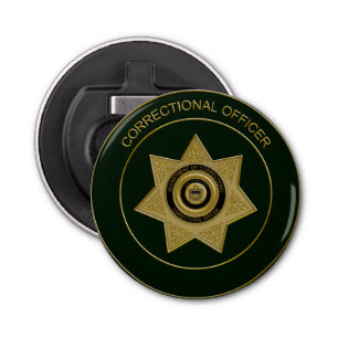 Correctional Officer Badge Grn-Round Bottle Opener