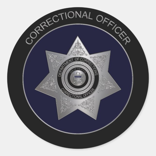 Correctional Officer Badge,Silver 2-Round Sticker (Front)
