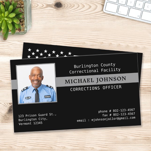 Correctional Officer Custom Photo Thin Grey Line Business Card (Creator Uploaded)