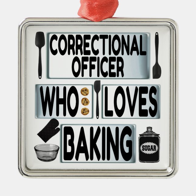 Correctional Officer Loves Baking Metal Tree Decoration (Front)