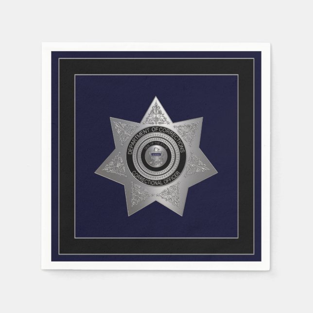 Correctional Officer Silver Badge Sq-Paper Napkins (Front)