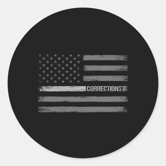 Correctional Officer Thin Silver Line American Fla Classic Round Sticker (Front)