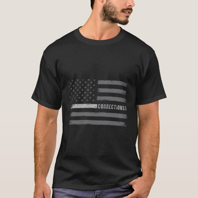 Correctional Officer Thin Silver Line Flag Correct T-Shirt (Front)