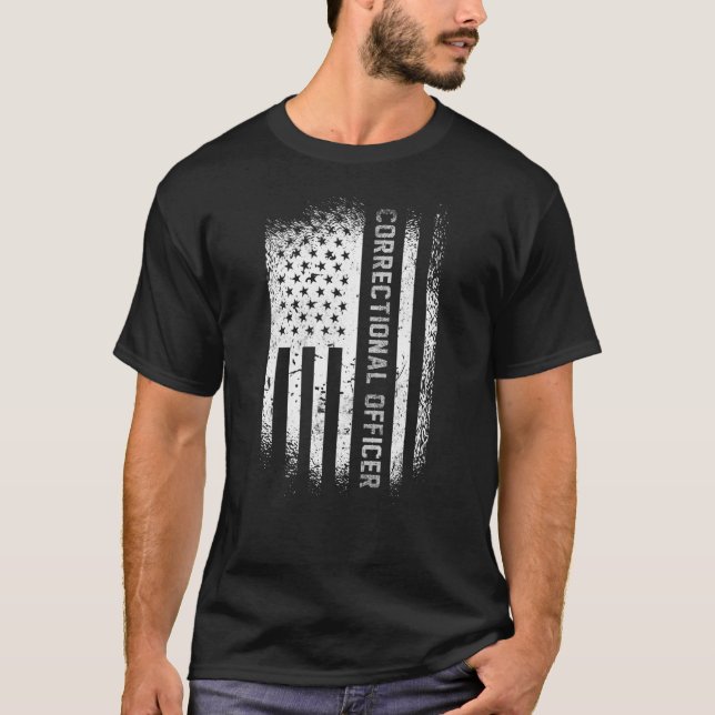 Correctional Officer With American Flag T-Shirt (Front)