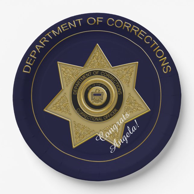 Correctional Officers Badge, Gold 03-Paper Plates (Front)
