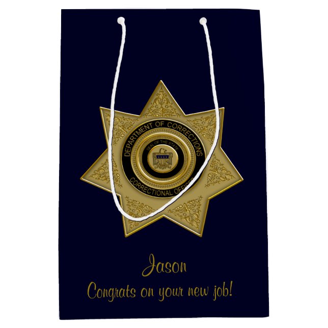 Correctional Officers Badge,Gold-Blue-Med Gift Bag (Front)