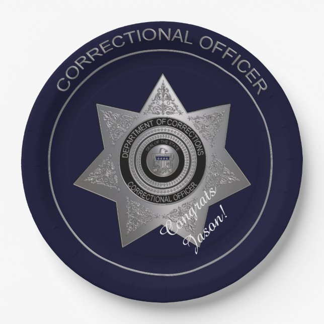 Correctional Officers Badge,Silver 01-Paper Plates (Front)