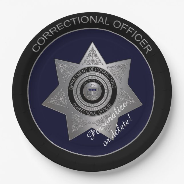 Correctional Officers Badge,Silver 02-Paper Plates (Front)