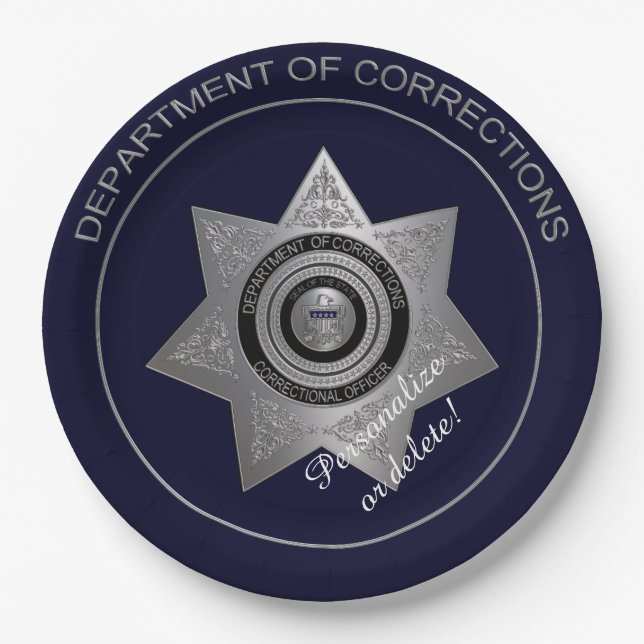 Correctional Officers Badge,Silver 03-Paper Plates (Front)