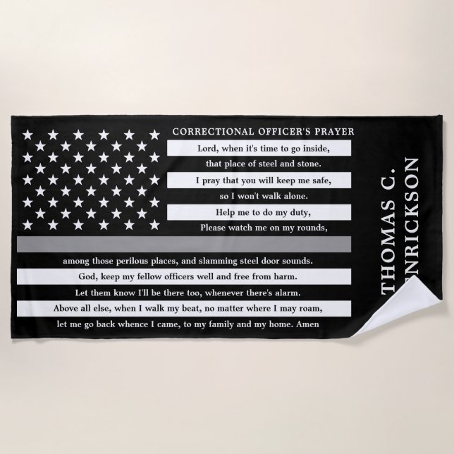 Correctional Officers Prayer Thin Grey Line Beach Towel (Front)