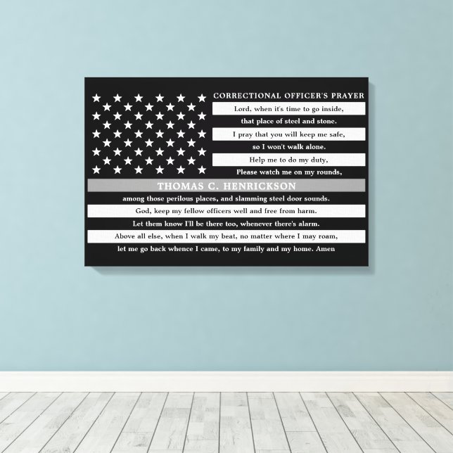 Correctional Officers Prayer Thin Grey Line Canvas Print (Insitu(Wood Floor))