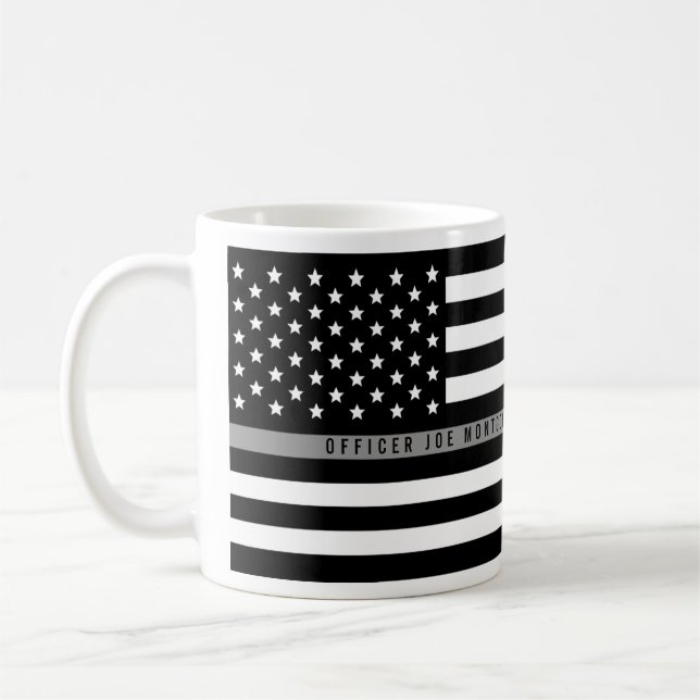 Correctional Thin Grey Line American Flag Add Name Coffee Mug (Left)