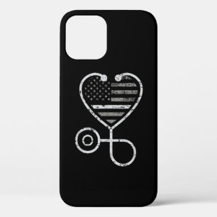 Corrections Nurse Thin Grey Line Heart US Flag iPhone 12 Case
