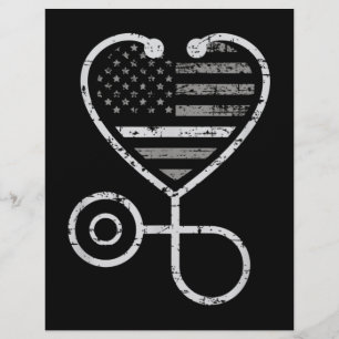 Corrections Nurse Thin Grey Line Heart US Flag Custom Letterhead