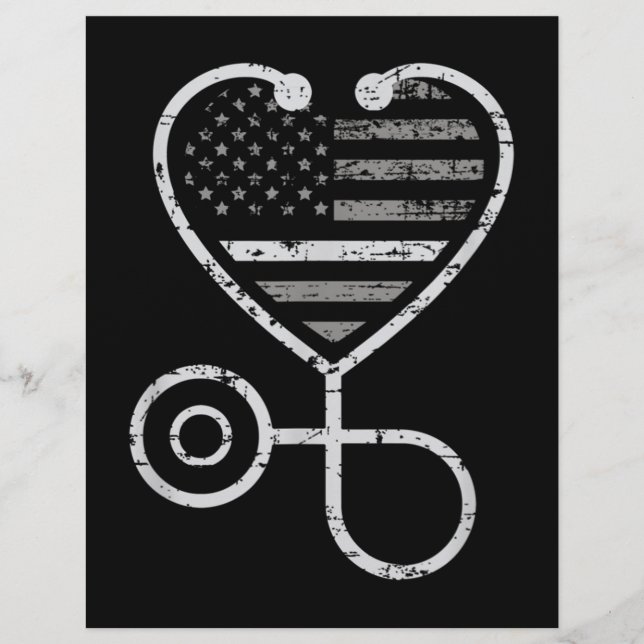Corrections Nurse Thin Grey Line Heart US Flag Custom Letterhead (Front)
