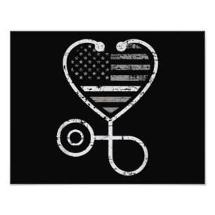 Corrections Nurse Thin Grey Line Heart US Flag Photo Print