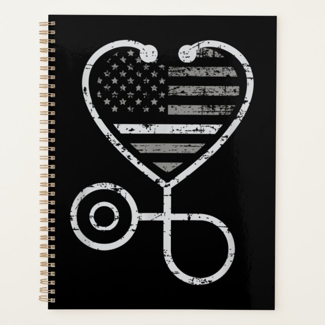 Corrections Nurse Thin Grey Line Heart US Flag Planner (Front)