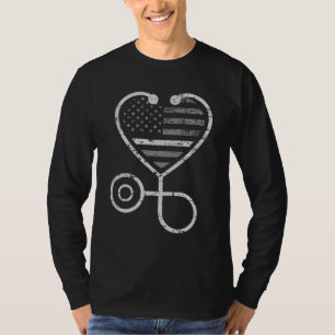 Corrections Nurse Thin Grey Line Heart US Flag T-Shirt