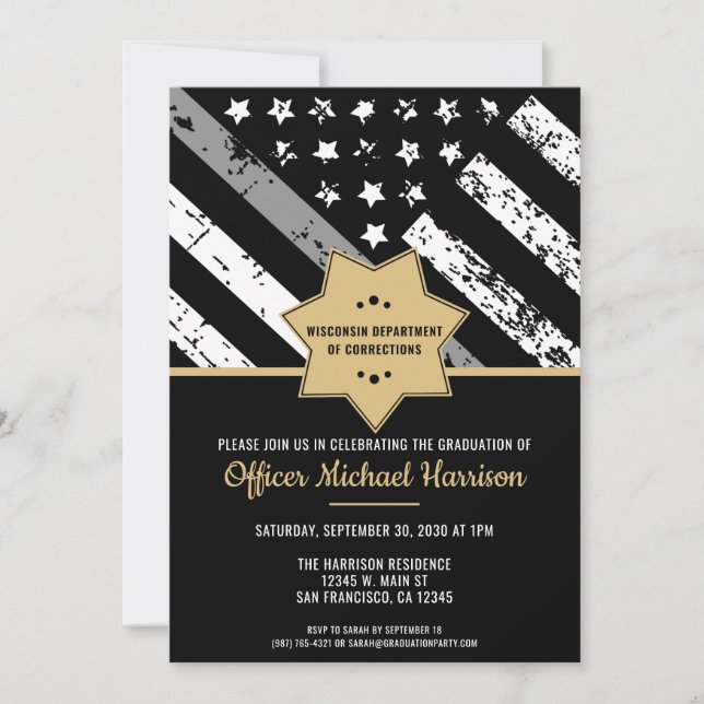 Corrections Officer Graduation Party Parole Guard Invitation (Front)