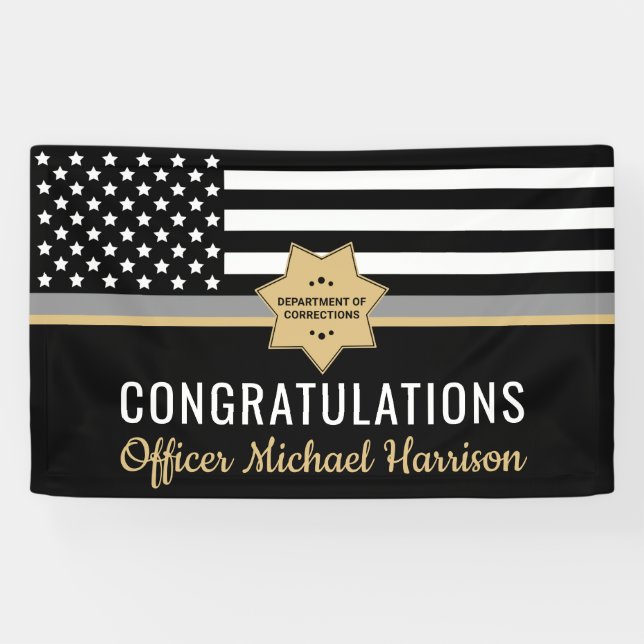 Corrections Officer Graduation Party Silver Line Banner (Horizontal)
