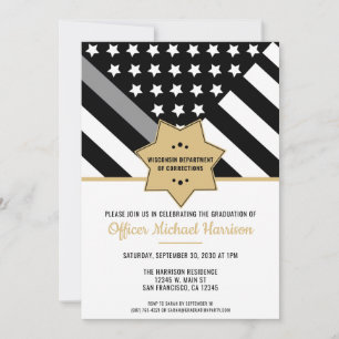 Corrections Officer Graduation Party Silver Line Invitation