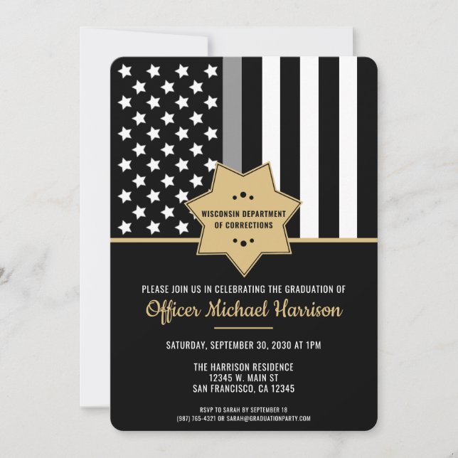 Corrections Officer Graduation Party Silver Line Invitation (Front)