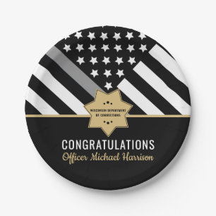 Corrections Officer Graduation Thin Silver Line  Paper Plate