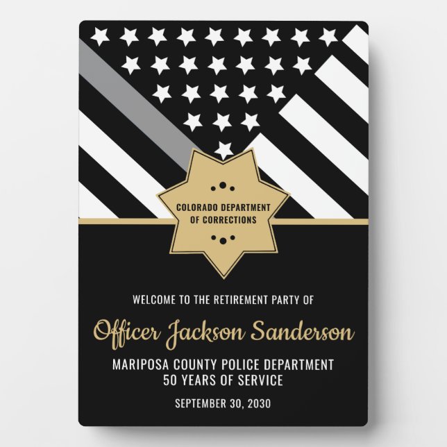 Corrections Officer Retirement Party Silver Line Plaque (Front)