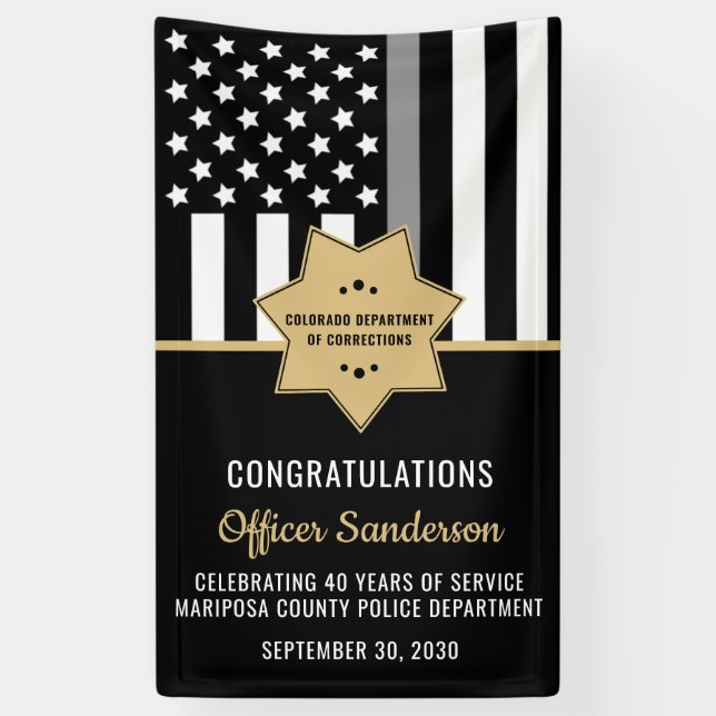 Corrections Officer Retirement Thin Silver Line Banner (Vertical)