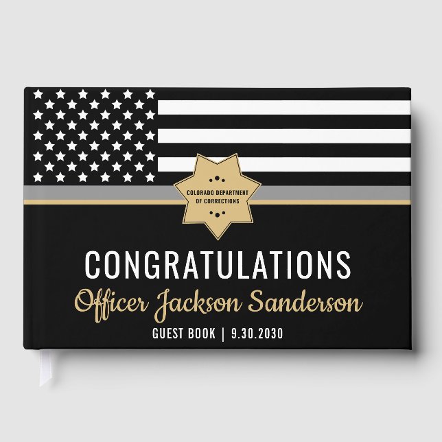 Corrections Officer Retirement Thin Silver Line Guest Book (Front)
