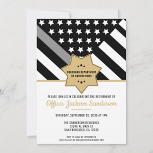 Corrections Officer Retirement Thin Silver Line Invitation