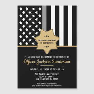 Corrections Officer Retirement Thin Silver Line Magnetic Invitation