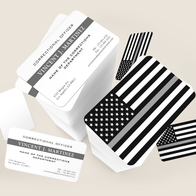 Corrections Officer Thin Silver Line Flag Business Card (Creator Uploaded)