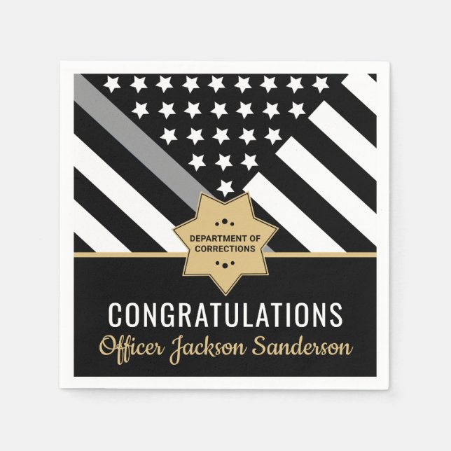 Corrections Officer Thin Silver Line Retirement Napkin (Front)