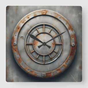 corroded metal object square wall clock