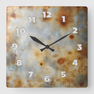 corroded steel plate square wall clock