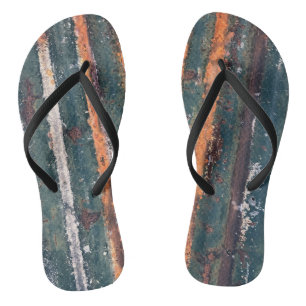 Corrugated rust distressed texture blue green red flip flops