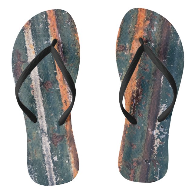 Corrugated rust distressed texture blue green red flip flops (Footbed)